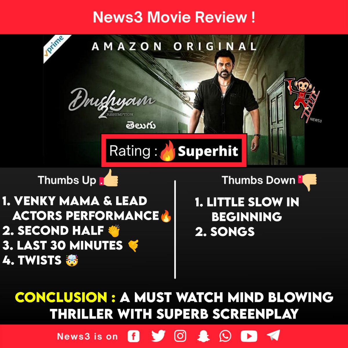 #Drushyam2 Review

@VenkyMama @SureshProdns 

#JeethuJoseph #Drushyam2OnPrime