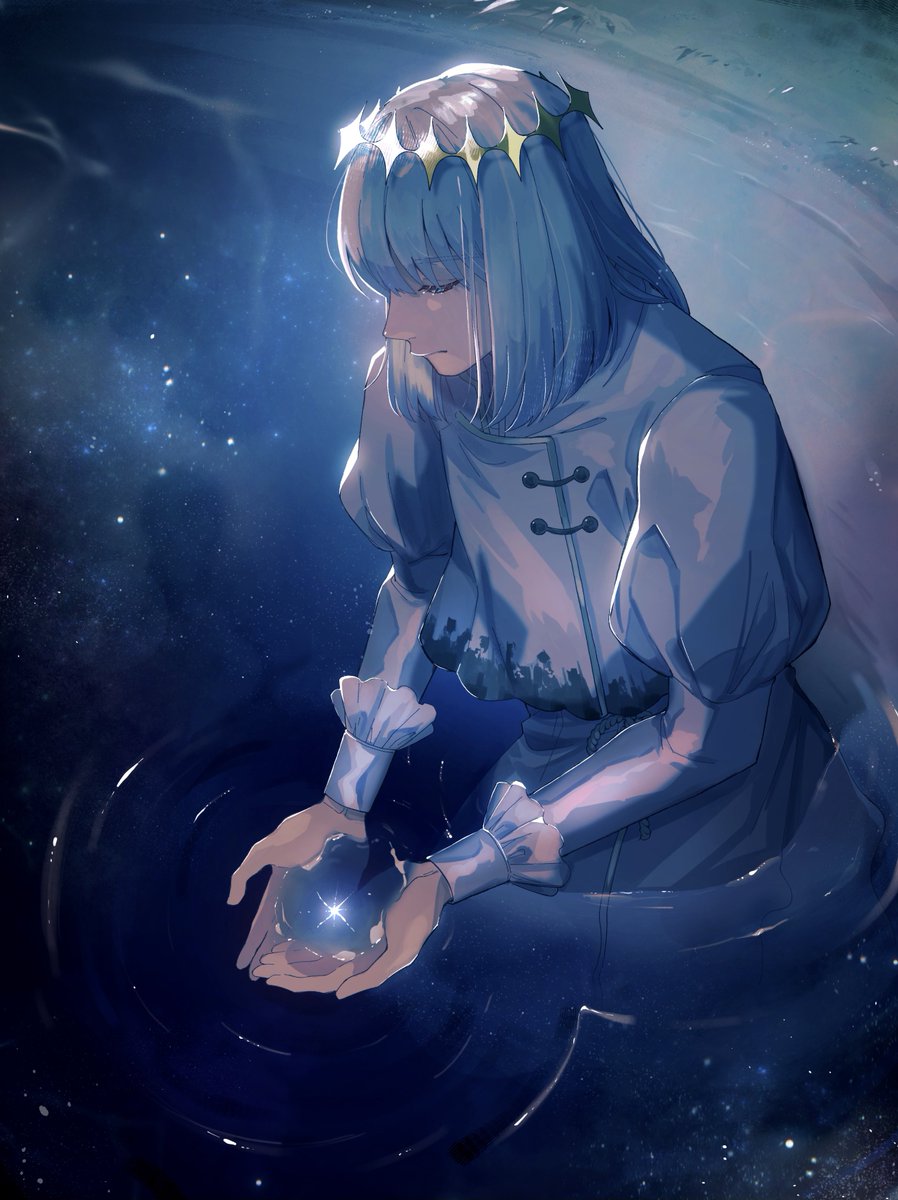 oberon (fate) 1boy male focus solo long sleeves puffy sleeves closed eyes water  illustration images