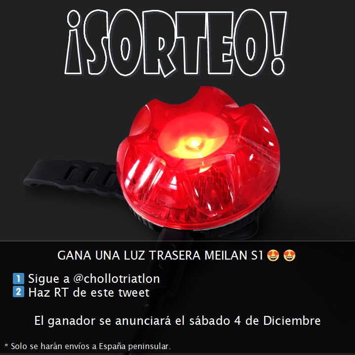 CholloTriatlon's tweet photo. 🚨🚨ATENCIÓN🚨🚨

➡️SORTEAMOS UNA LUZ TRASERA MEILAN S1⬅️

Para participar
1⃣ Sigue a @CholloTriatlon 
2⃣ Haz RT de este tweet

El ganador se anunciará el sábado 4 de diciembre. https://t.co/sLWY6lmnDO