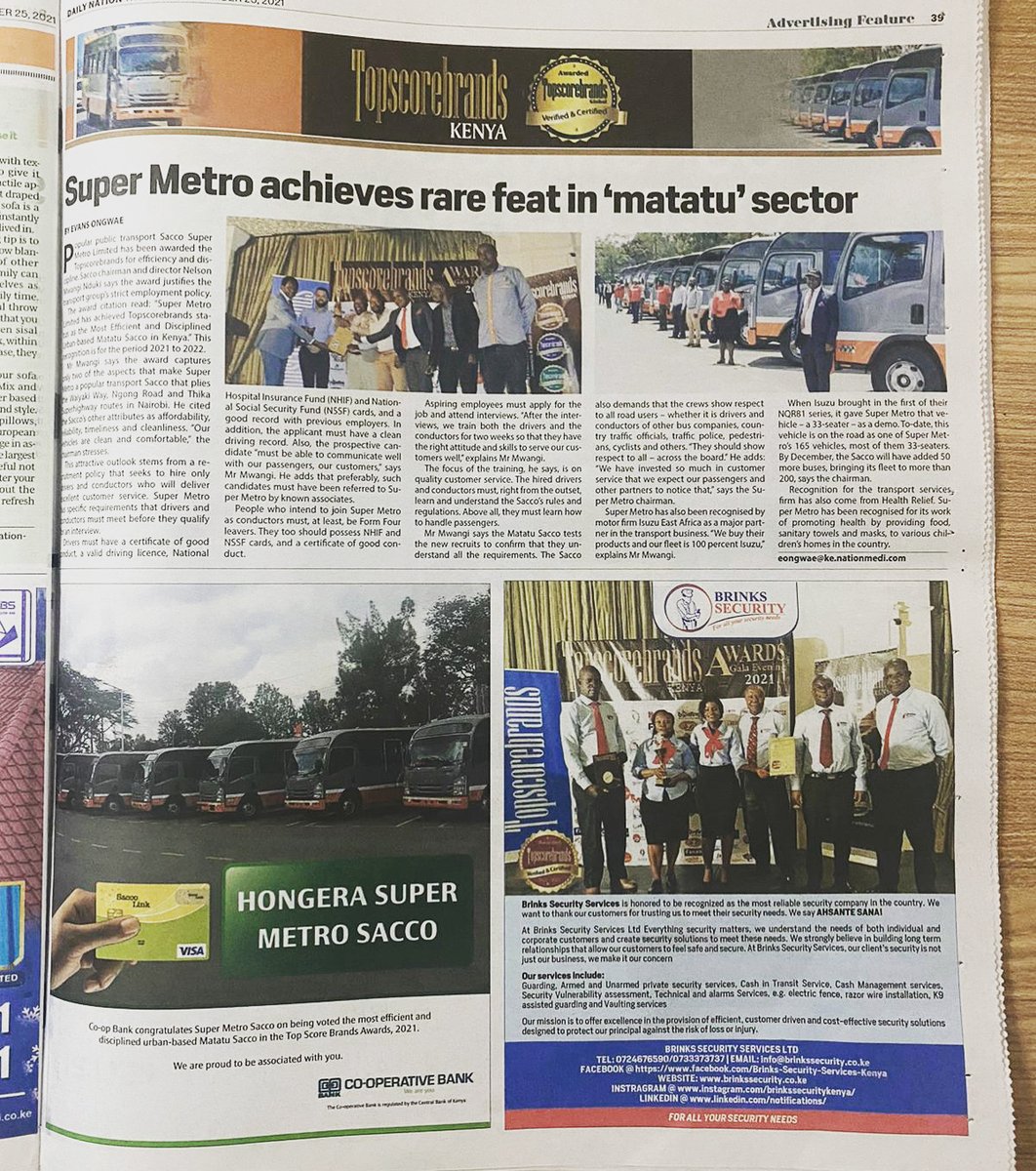 BrinksLtd's tweet photo. Have you grabbed your copy of today's nation newspaper?@brinksseccurity we offer the most reliable security solutions for everyone. Our customers satisfaction is our priority. #trending #kenya #nation #securityservice https://t.co/Qsfg5vfHvh