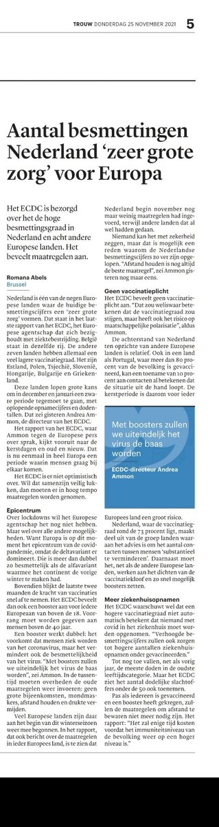 HeinRaat's tweet photo. Stronger #booster campaign added to #COVIDVaccination campaign is only way out of #COVID19 in @EU_Health  says Andrea Ammon, director @ECDC_EU. Time for action! @MinVWS @rivm https://t.co/JgRz4yIuDd