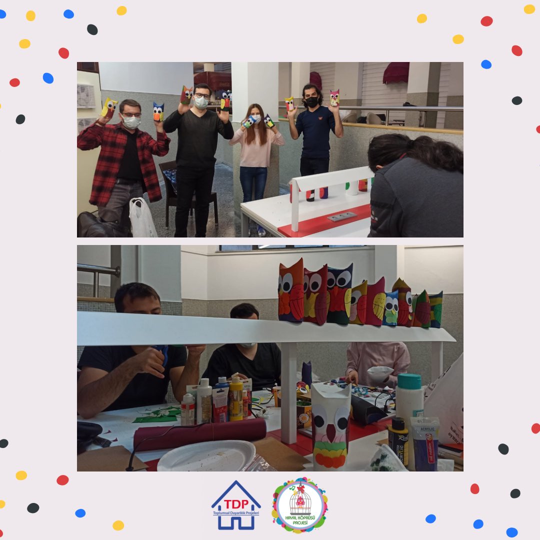TDPBilkent's tweet photo. Hayal Köprüsü Projesi olarak dönemin 3. etkinliği ile gönüllülerimizle eğlenceli oyuncaklar yapmaya devam ediyoruz.🧸🥰Gönüllülerimizin yaratıcılığı sayesinde çocuklarımıza rengarenk ve farklı baykuşlar yaptık.🦉Yeni etkinliklerimiz için herkesi bekliyoruz! 🌈🤍#tdp #iyikitdp https://t.co/htblM8oQlf