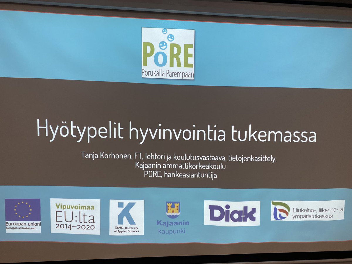 <a href="/TanjaKorhonen/">Tanja Korhonen</a> <a href="/KajaaniAMK/">KAMK</a> kertoo Mysteeri 24/7 loppuseminaarissa  hyötypeleistä hyvinvoinnin tukemisessa ja niihin liittyvästä tutkimuksesta. <a href="/laureauas/">Laurea-ammattikorkeakoulu</a> @HamkSmart <a href="/CleverSE/">CleverSimulationEntertainment</a> <a href="/Kelankuntoutus/">Kelan kuntoutus</a>