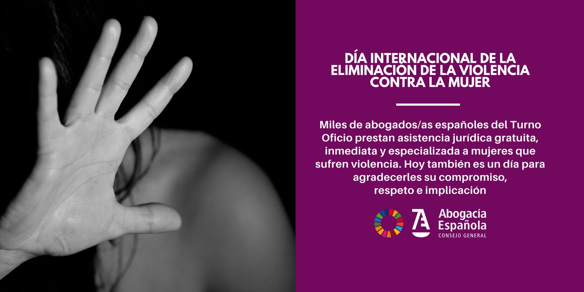 Miles de abogados y abogadas españoles del #TurnoOficio prestan asistencia jurídica gratuita, inmediata y especializada a mujeres que sufren violencia. Hoy también es un día para agradecerles su compromiso, respeto e implicación. #25N