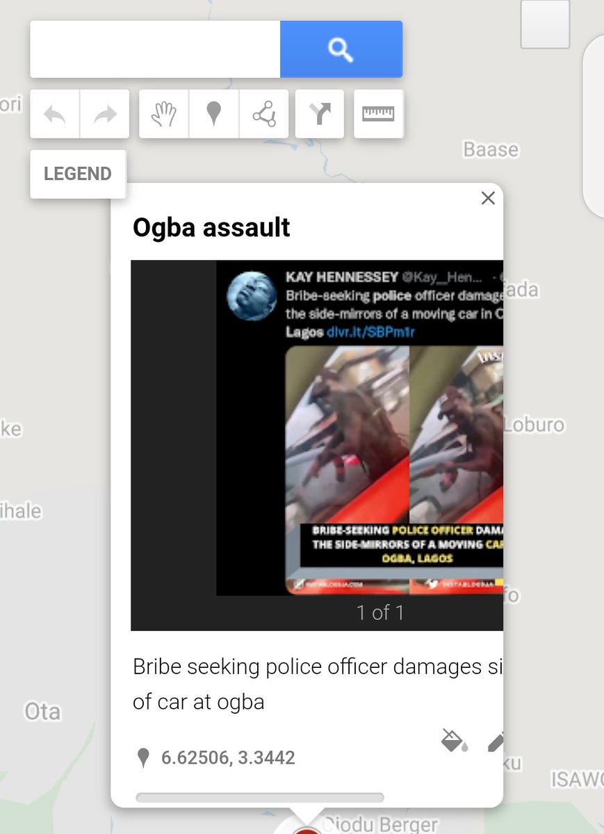 Day 25: Interactive map. We called ourselves team sòrò soke and we decided to map locations of police harrasments in Lagos, Nigeria using tweets of some victims. Click on the link to view the map👇 <a href="/GemMsc/">GEM MSc</a> <a href="/unitartu/">University of Tartu</a> #30DayMapChallenge #QGIS google.com/maps/d/edit?mi…