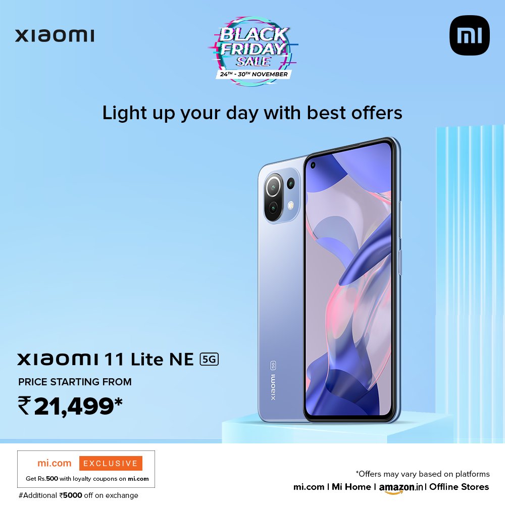 XiaomiIndia's tweet photo. The #BlackFridaySale is here, and here's a pro tip: keep the shopping bags 𝑙𝑖𝑡𝑒, but its contents 𝗹𝗼𝗮𝗱𝗲𝗱. 

Wondering how? With the #Xiaomi11LiteNE5G, and at ₹21,499 only!

You're welcome! 

Head here: https://t.co/iJCq7TqMfh https://t.co/Xg81dDDF4X