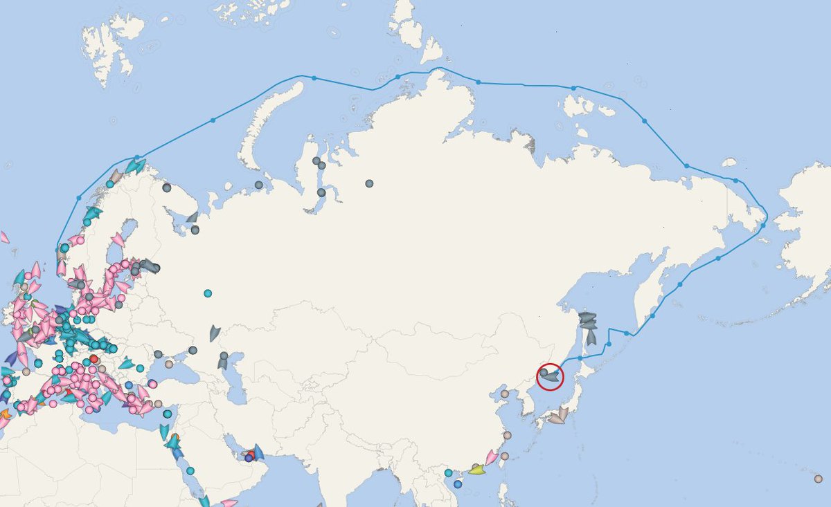Syndroma3's tweet photo. Nuclear container ship SevMorPut has arrived at Nahodka port in the Far East. This is how a Northern Sea Route transit looks like this time of year when ice is still weak.
#SevMorPut https://t.co/OJBse9CsMQ
