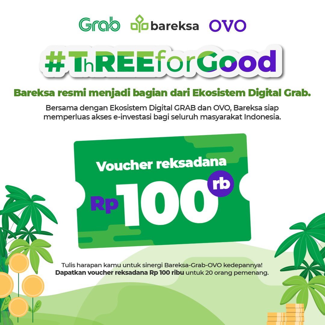 bareksa's tweet photo. ✨GIVEAWAY ALERT✨

Hari ini Bareksa menjadi bagian dari keluarga besar Ekosistem Grab 🥰

Apa harapan kamu untuk sinergi Bareksa-OVO-Grab kedepannya?

Tulis di kolom komentar yuk dan dapatkan voucher reksadana Rp 100 ribu

#ThREEforGood #HariBesarBareksa https://t.co/QRoAE6Q2oA