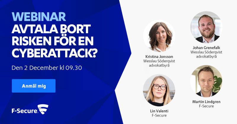 Inuitab's tweet photo. Avtala bort risken för en cyberattack?
https://t.co/ySEjF5rVUG
Den 2 december anordnar F-Secure Corporation ett webinar tillsammans med Wesslau Söderqvist Advokatbyrå.
#cyberattack #cyberrisk #itsäkerhet #riskhantering https://t.co/AqR3pbBcxU