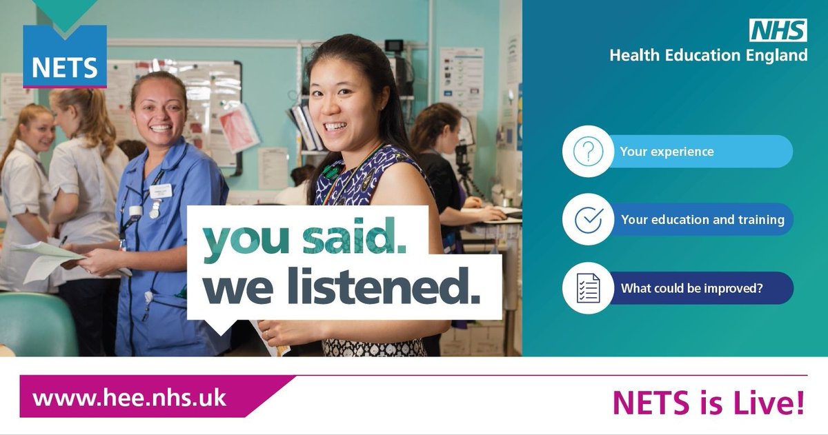 6 days left to fill in the NETS. Make sure you have your say in order to help make improvements to placements and training for current and future students and trainees. The survey will close at 11:59pm on Tue 30 Nov. fill in the NETS here orlo.uk/J0crX
#HEENETS
