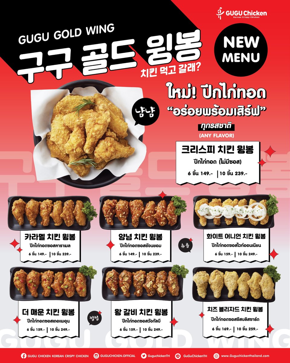 GuguchickenTH's tweet photo. 🎉ปุกาศ ปุกาศ 🎉กูร์ กูร์ มีปีกไก่แล้วนะคะ 🥰
พร้อมเสิร์ฟ ทุกรสชาติแล้ววันนี้ ที่ร้าน GUGU Chicken ทุกสาขา
#Guguchickenwing
#Newmenu
#Guguchicken
#Cheeseblizzard
#Guguday https://t.co/57oyDDNAF3