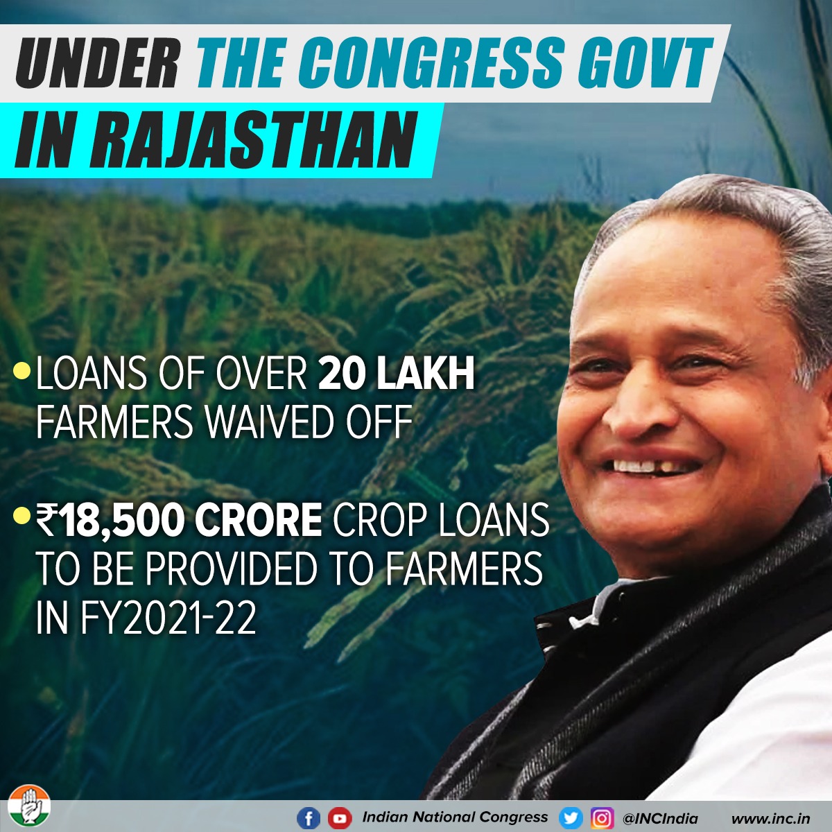 INCIndia's tweet photo. The Congress party makes policies to benefit farmers not crony capitalist friends. 

#कांग्रेस_का_हाथ_किसान_के_साथ https://t.co/6GKYMWfarN
