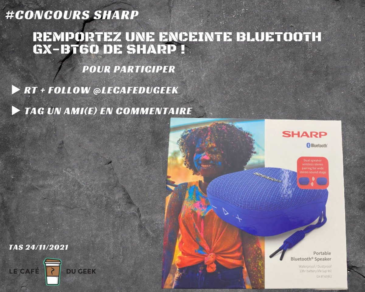 LeCafeDuGeek's tweet photo. #Concours
Remportez une Enceinte Bluetooth GX-BT60 de SHARP !

Pour participer 🤠

➡️RT + FOLLOW
@lecafedugeek

➡️TAG un ami(e) en commentaire

TAS 02/12/2021

#Enceinte #sharp #waterproof https://t.co/foDrPxY5mc