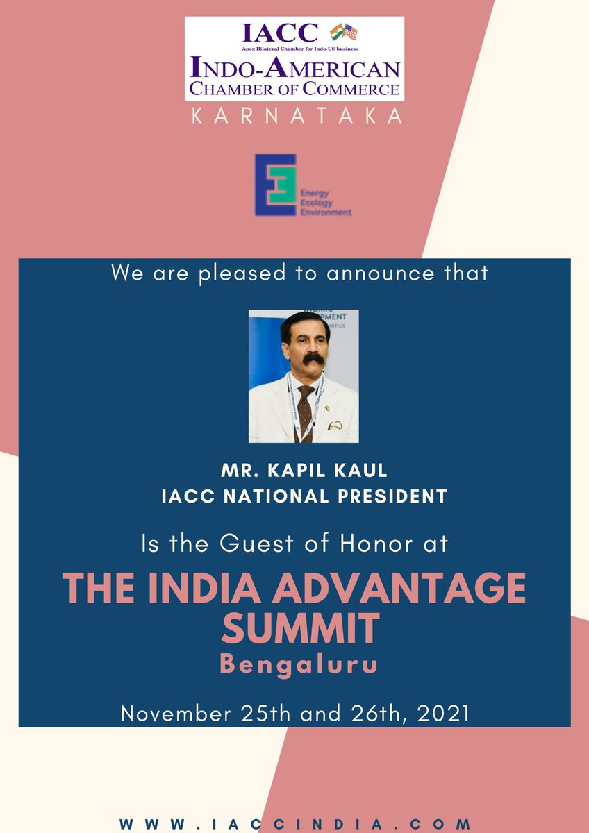 iaccindia's tweet photo. IACC Karnataka is delighted to host IACC National President at The India Advantage Summit, Bengaluru as the Guest of Honor.
#IACC #IACCIndia #IndoUS #IACCMembers #TheIndiaAdvantageSummit #TheIndiaAdvantageSummit2021 #TIASummit #TIASummit2021 https://t.co/UfQyHUgHnV