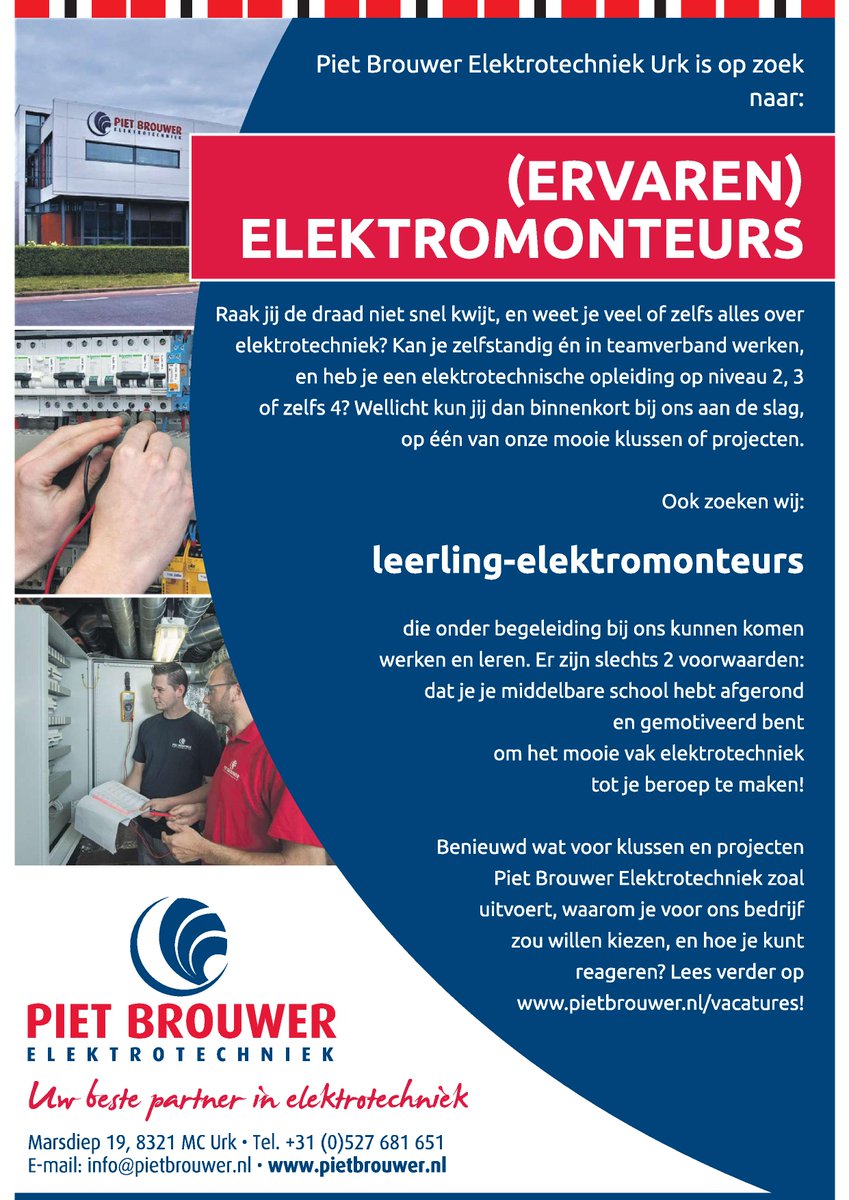 Kom jij ons team versterken? Kijk op pietbrouwer.nl/vacatures/ voor meer informatie.
#werkenbijpietbrouwerelektrotechniek #PBET #werkenindetechniek #vacatures