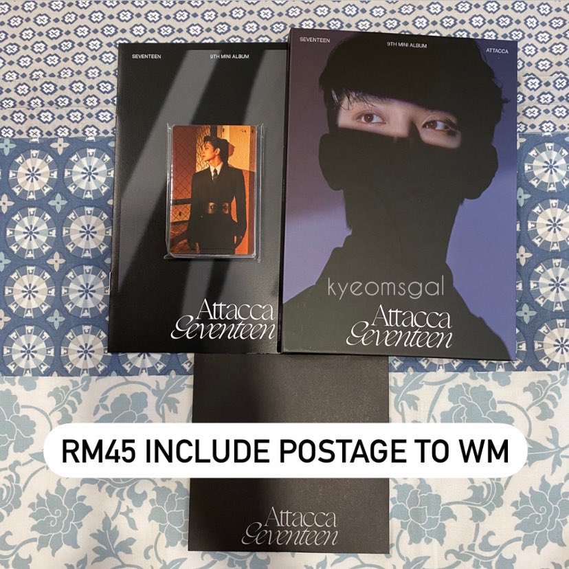 kyeomsgal's tweet photo. WTS Seventeen Attacca Carat Version

✅ Joshua (Album Booklet + 20pcs photocards + CD + Lyrics)

✅ Photocards price in picture exclude local postage

#pasarseventeen #pasarSVT https://t.co/BtsgFdqqPg