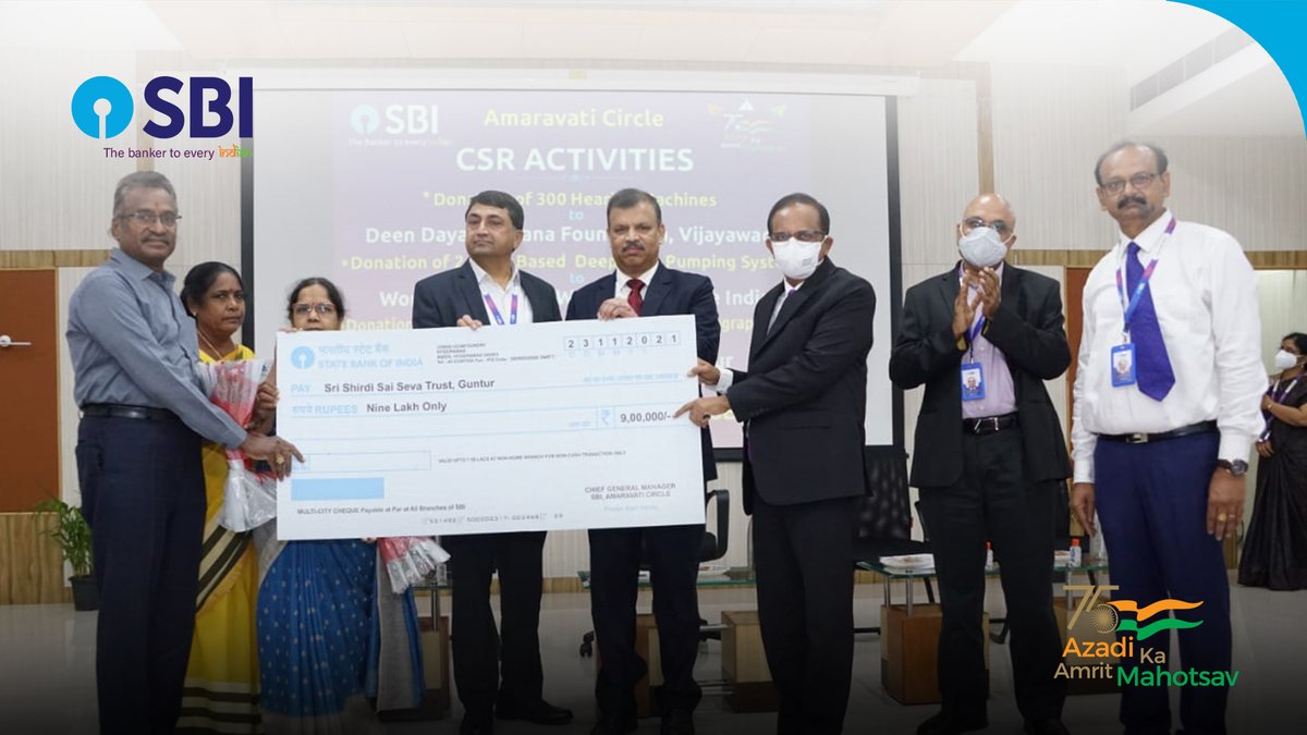 TheOfficialSBI's tweet photo. As part of its CSR initiative, SBI contributed medical utilities and Solar pumping systems to different organizations in Andhra Pradesh in the presence of Shri C. S. Setty, MD, R&amp;DB. 

#CSR #SBI #ServicesBeyondBanking #BeyondBanking #TeamSBI #AzadiKaAmritMahotsavWithSBI https://t.co/zRb1TmWdKF