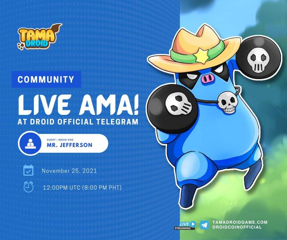 wearedrdc's tweet photo. Join our community as we introduce Mr. Jefferson, COO, in our official Telegram!

November 25, 2021
12PM UTC (8PM PH).
We are Droid.
This is us. This is ours.
#communitydriven #tamadroid #aporia #droidcoin #DRDC #BinanceSmartChain
#BSCGems

See yah! https://t.co/CFpMU9B4HT https://t.co/oJbjzW508X