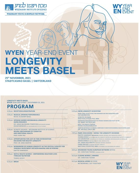 Today is the day! WYEN will come together in Basel for our exclusive year end event. 
We are looking forward to exciting discussions with an amazing panel of speakers!

#Longevity <a href="/WeizmannScience/">Weizmann Institute</a>