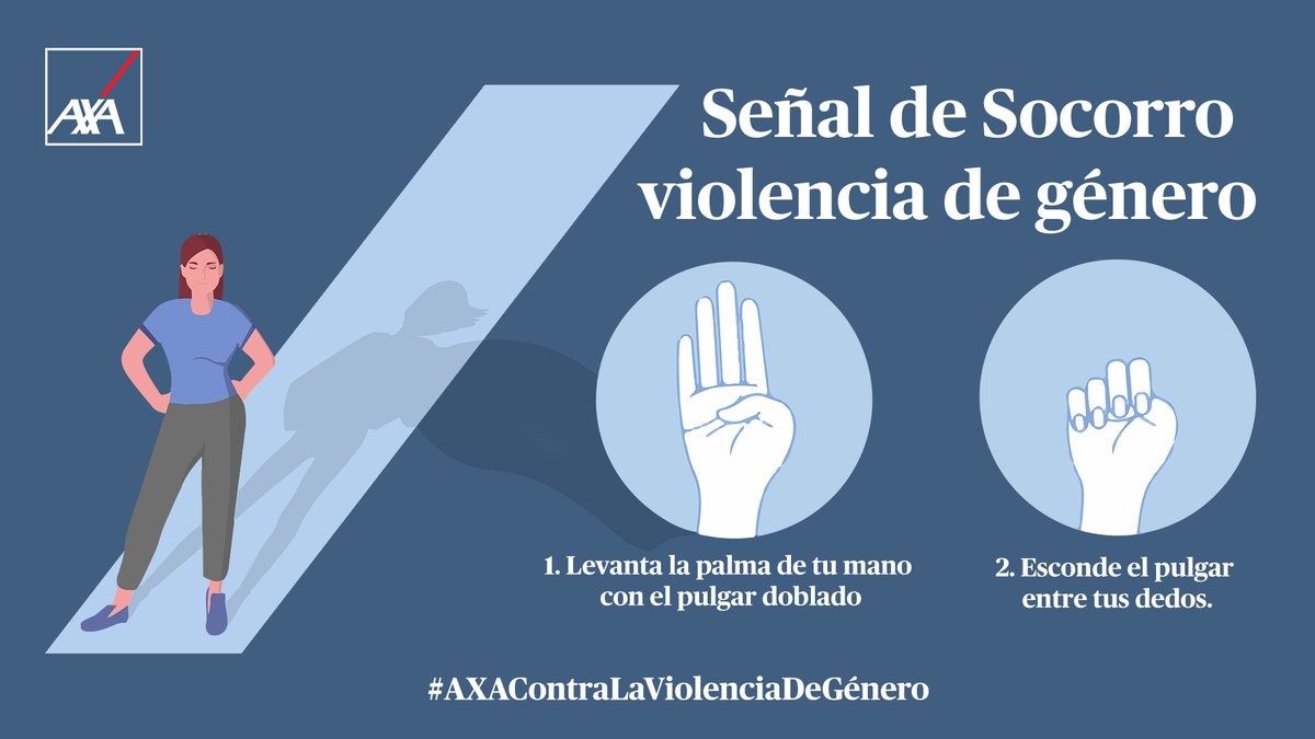 En el #DíaInternacionalContraLaViolenciadeGénero reiteramos nuestro compromiso en la lucha contra esta lacra. Contamos con protocolos específicos de actuación en caso de violencia de género para que no haya #NiUnaMenos 
🟣Recuerda la señal de socorro
#AXAContraLaViolenciadeGénero