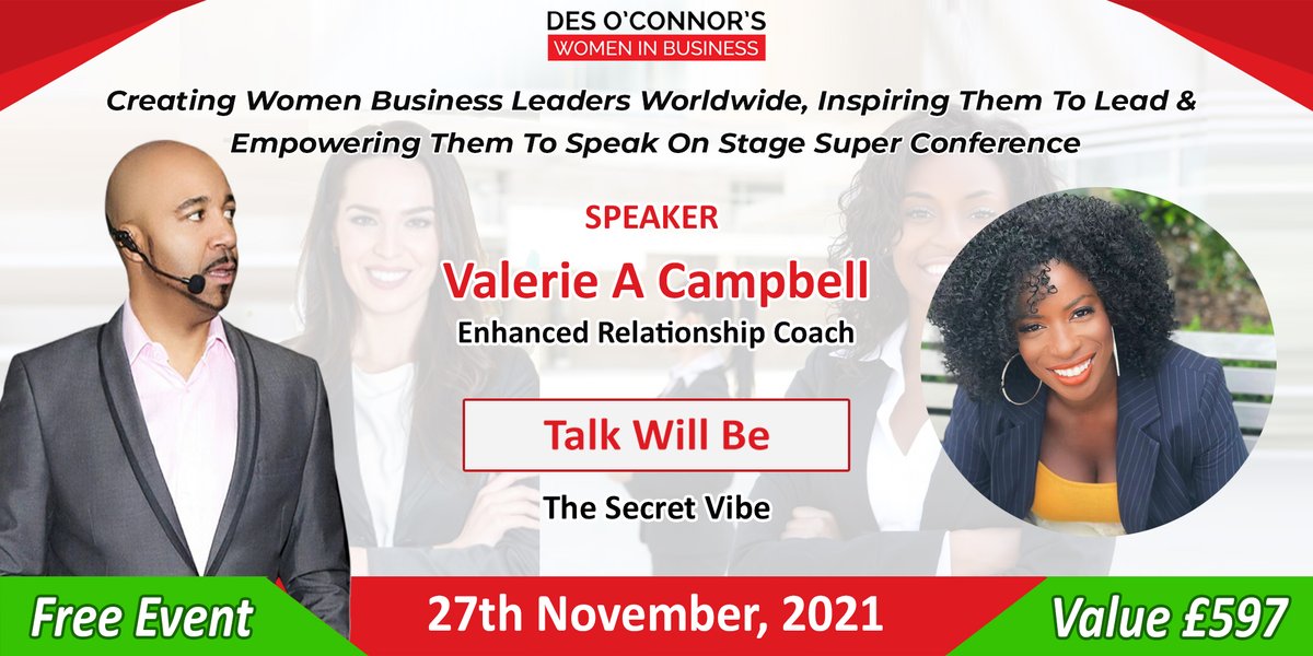 Des_OConnors's tweet photo. ONLY 2 DAYS TO GO, BOOK FREE TICKETS NOW WORTH £597!

Valerie A Campbell Who is an Enhanced Relationship Coach, will be presenting "The Secret Vibe"

– BOOK FREE TICKETS FROM https://t.co/oAOtEQYh7a or Call 01652 641 351 https://t.co/8CvU1pMfzK
