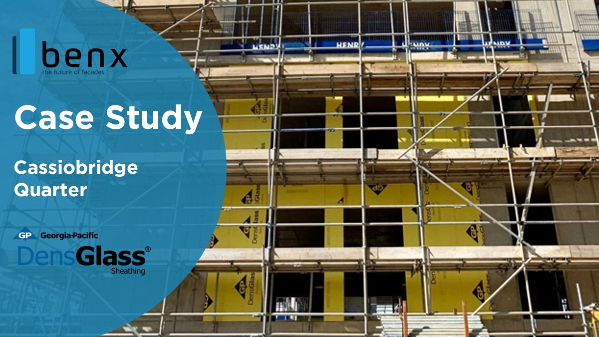 DensGlass, our innovative new BBA approved, A1 rated sheathing board helped create part of the through-wall system at Cassiobridge Quarter. Read more about this project on our new website > benx.co.uk/case-studies/a… #TheFutureofFacades #construction #constructionuk #facades