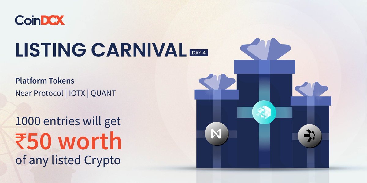 It's been 4 days and it hasn't stopped raining Cryptos. 😍

Platform Tokens

1) IOTX
2) Near Protocol
3) QUANT

All 3 tokens will be listed on CoinDCX platform at 6 PM.

#CoinDCX #IOTX #NearProtocol #Quant