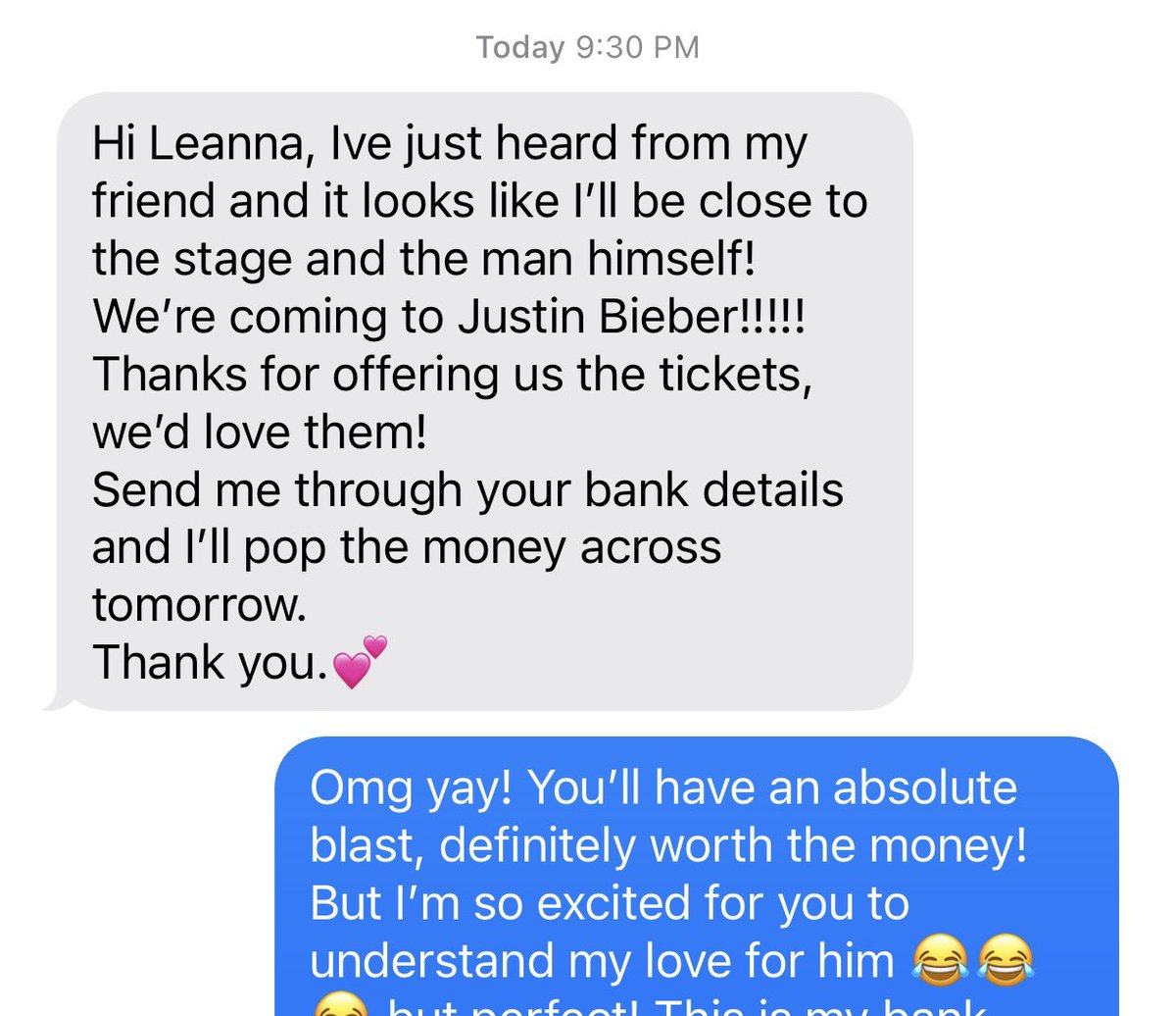Leannagrxce's tweet photo. Courtney and I ended up with better seats so sold our first lot of Justin tickets to my beauty therapy tutor, and she is a whole ass vibe. She literally called me and said she needed to see him live after hearing me talk about him for two years 😂 https://t.co/sjfeLkq5j6