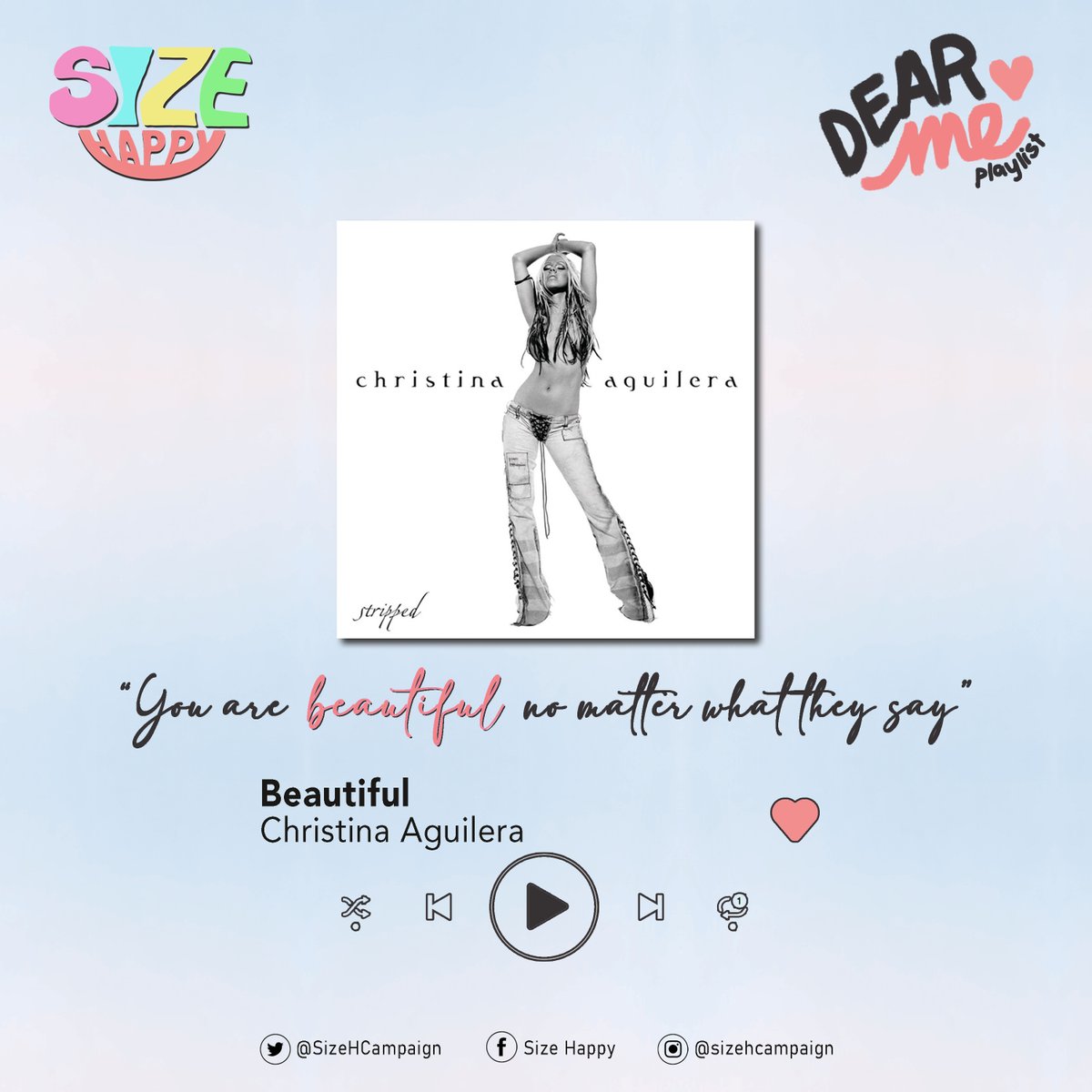 SizeHCampaign's tweet photo. "Dear Me, you are beautiful no matter what they say."

Looking for song recommendations? Here it is, bestie! Keep in mind that no matter what other people say, the love and happiness that you deserve will never depend on your size and shape. Got it? Got it. 😉 https://t.co/wijVNbTftV