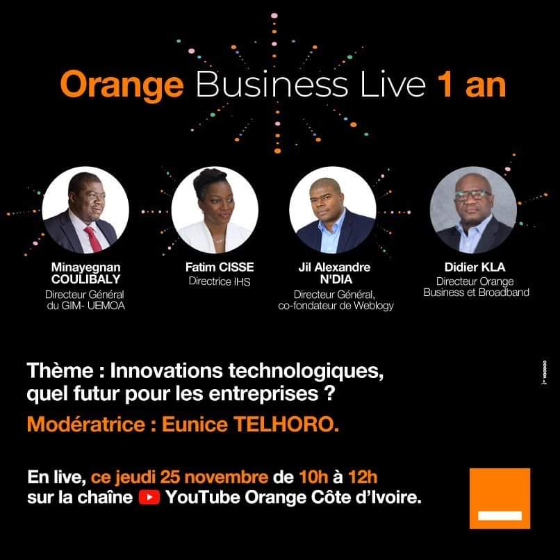 A la faveur des 1 an de Orange Business Live, il y aura un panel ce matin sur le thème : Innovations Technologiques, quel futur pour les entreprises.

Pour y participer, vous pouvez vous inscrire via ce lien : bit.ly/3kTtcZV