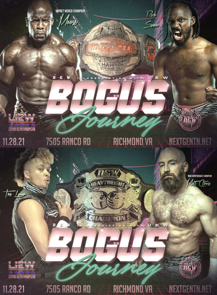 NextGenTN's tweet photo. HAPPY 🦃 DAY!

This Sunday is NGW’s Bogus Journey!

7 Huge matches!
3 Championships on the line!

November 28th in Richmond, Virginia!

Doors opens at:
4pm for VIP 
5pm for General Admission

Bell time: 5:30pm

Get 🎟 at:
https://t.co/WhXJqxgJId https://t.co/MRDFVJSrcA