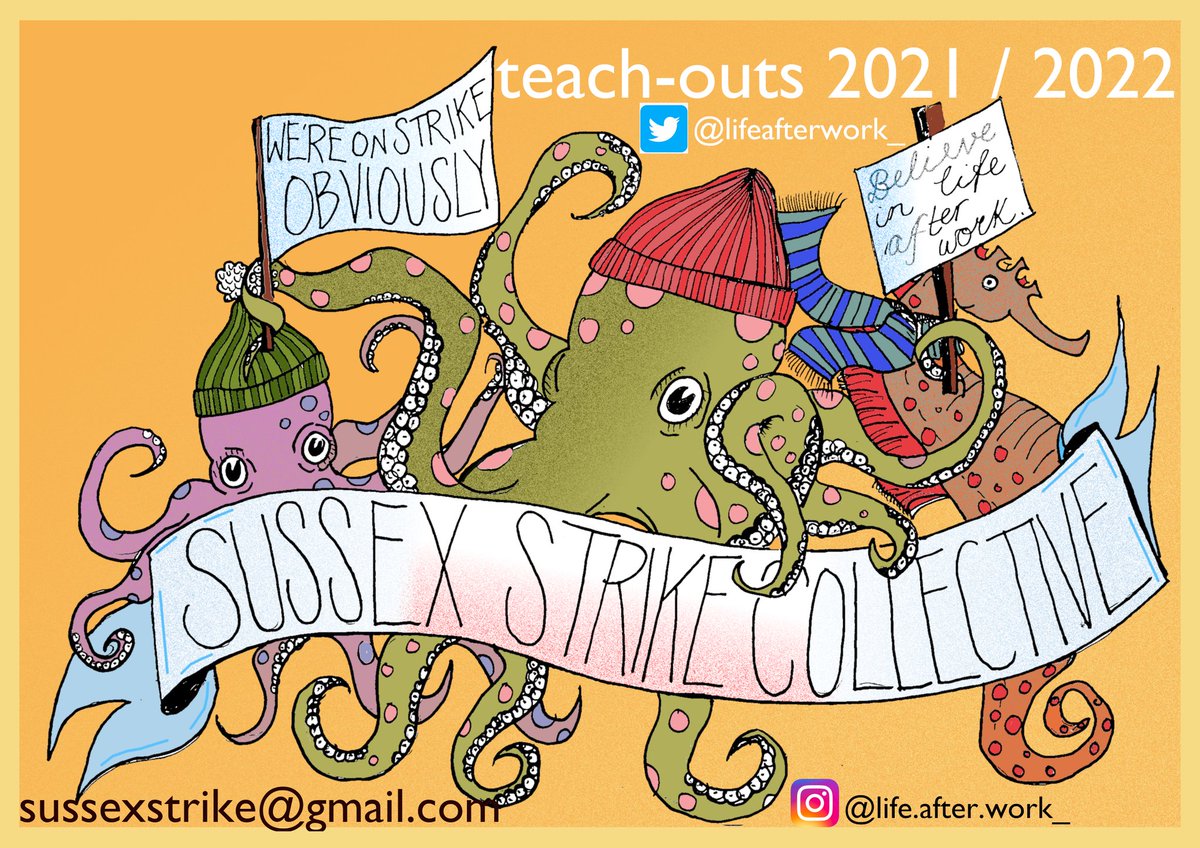 lifeafterwork_'s tweet photo. Hi friends,
We're back and back on strike! If you have an idea for a teach-out @SussexUni and would like to support @ucu @sussexucu do, pls, fill in the form below and we'll get back to you ASAP! 
https://t.co/7wSsdTKDEZ 

#OneOfUsAllOfUs
#UCUstrikesback 
#FourFights
#UCUStrike https://t.co/vlVcYlK34A