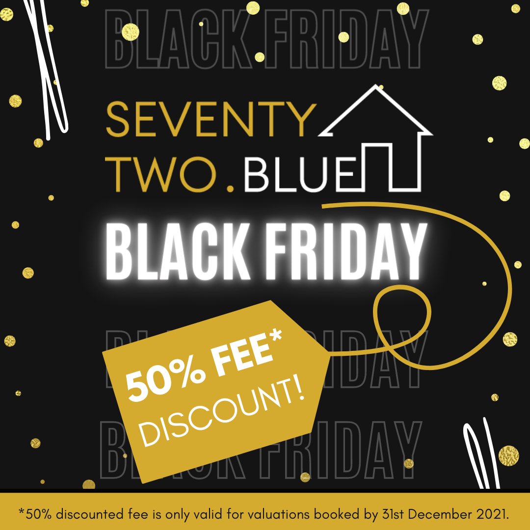 SeventyTwoBlue's tweet photo. #BLACKFRIDAY DEAL! 
50% DISCOUNT* on our fee that means you'll only pay us 0.5%

CALL 01202 375 515 to book your #FREEvaluation.

*50% discounte valid for valuations booked by 31.12.21 with the property marketed within a month of the valuation.

#blackfridaydeals #estateagent https://t.co/JuatCOmhAp