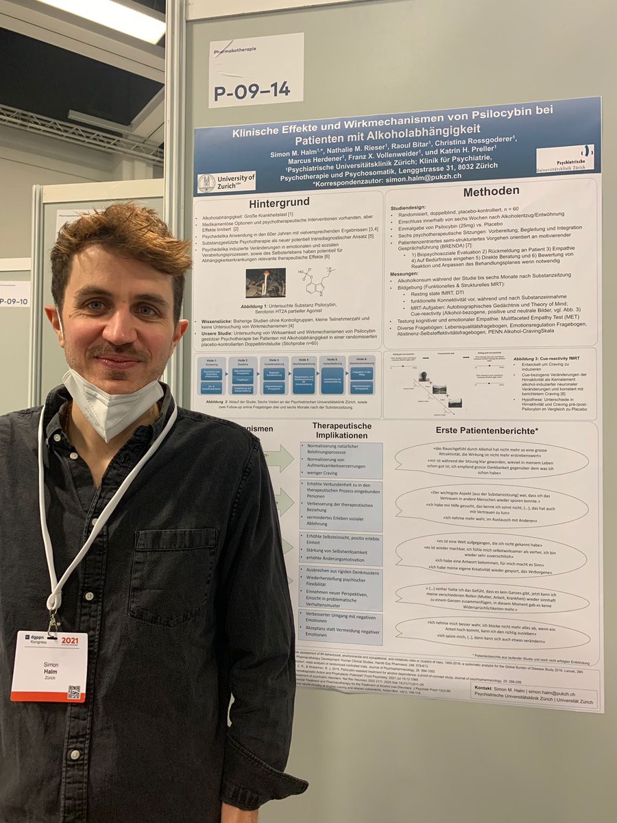 Simon Halm (poster, P09-14) &amp; Raoul Bitar (presentation, S-125) are presenting our study 'Psilocybin-assisted therapy in patients with AUD' tomorrow at DGPPN in Berlin.