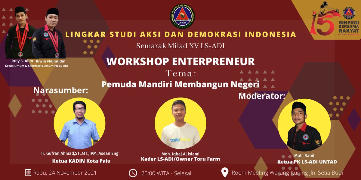 lsadipalu's tweet photo. Workshop Entrepreneur "Pemuda Mandiri Membangun Negeri" menjadi  kegiatan pembukaan Semarak Milad XV LS-ADI https://t.co/2y9nVdsTwv