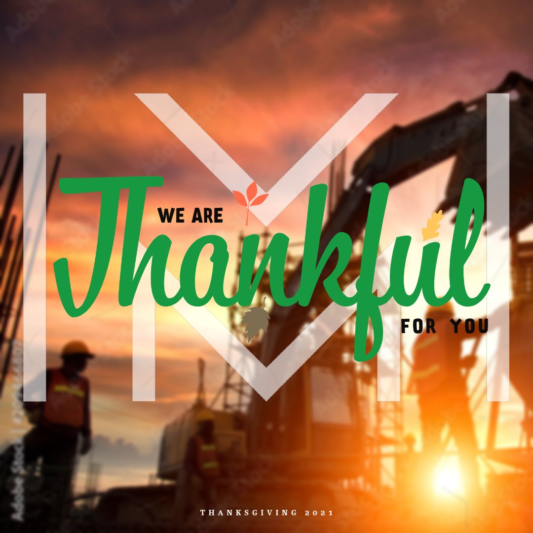 _MurphCo's tweet photo. Happy Thanksgiving Everyone! We are thankful for another great year and everyone we got to spend it with! We hope you all enjoy this time together and be safe. #murphy #murphyco #murphycares #thanksgiving #thankful #turkeyday #construction #safety https://t.co/2mcARC7Plg