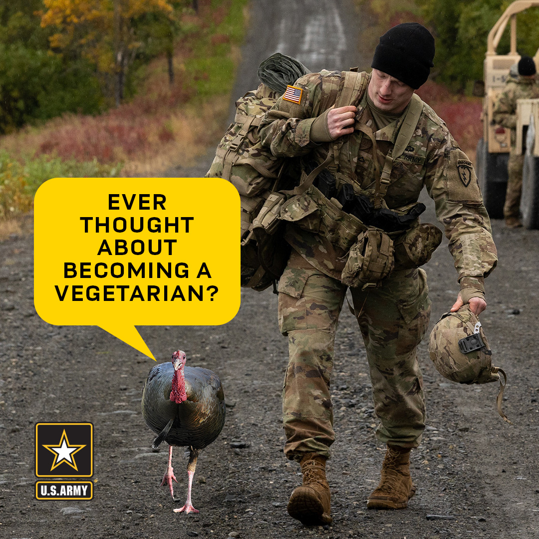 USArmy's tweet photo. Don't let that bird take your eye off the prize!

Get up that hill and have a Happy #Thanksgiving! https://t.co/5FHnrjR9wS