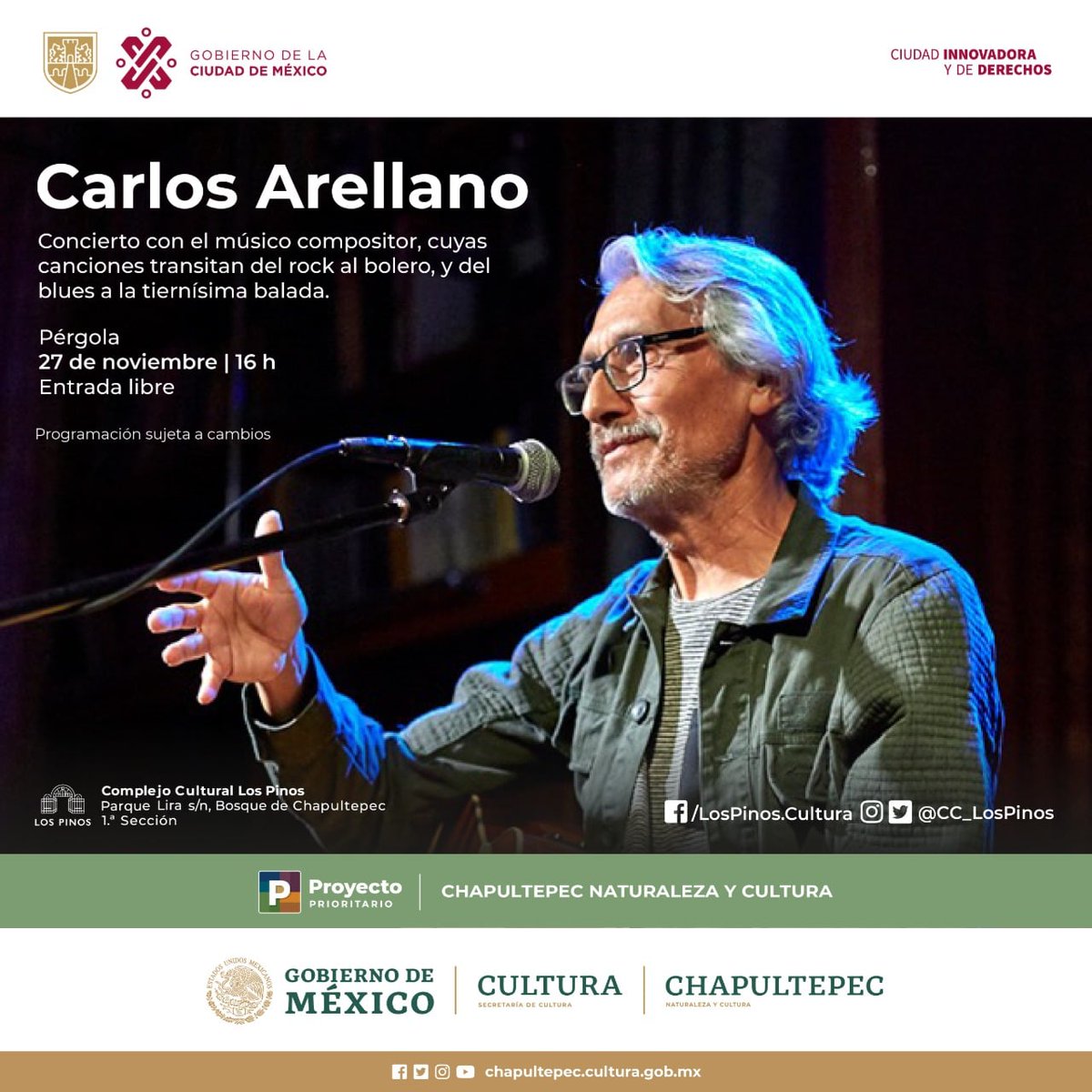 Y entonces qué, nos vemos este sábado 27 de noviembre en El Complejo Cultural Los Pinos? 4 pm, entrada libre. Un programa surtidito con rolas nuevas, viejas y algunas inéditas