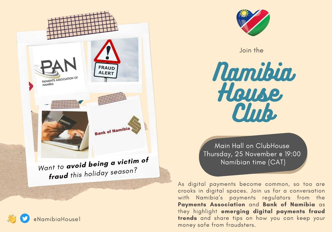 PAN_Namibia's tweet photo. Join us tonight at 19h00 as we take you through some fraud prevention tips. As the festive season is fast approaching - let's gear up and be ready to protect our hard-earned cash! https://t.co/xef8EVr7Cx