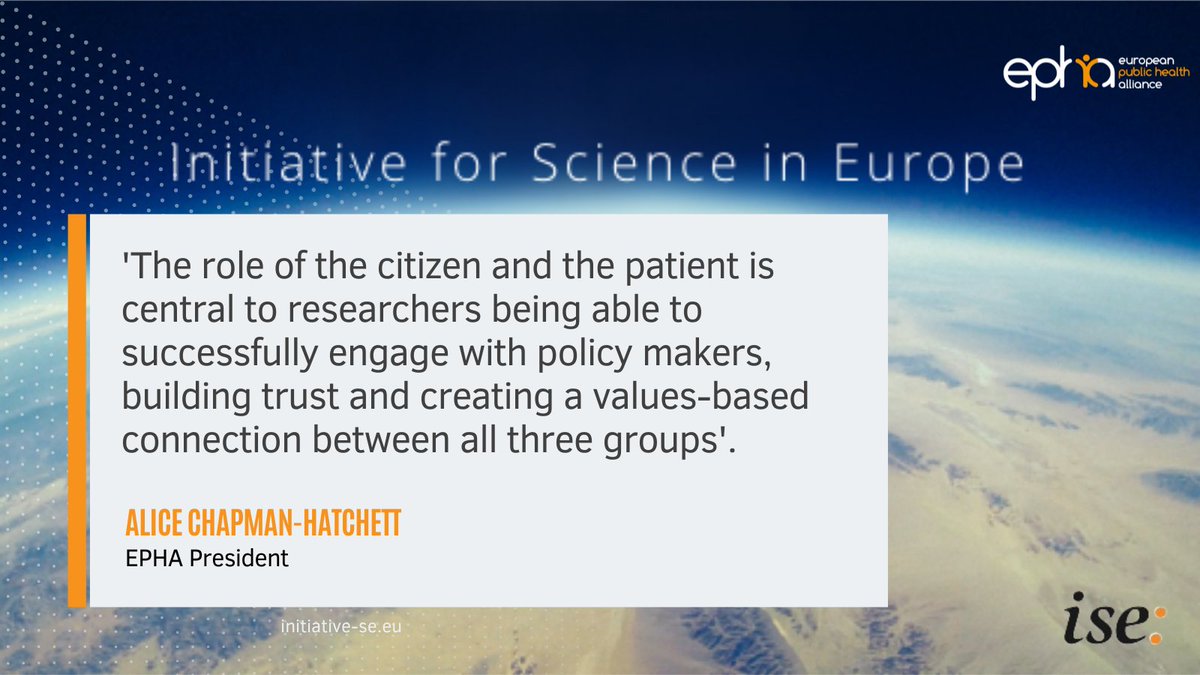 EPHA_EU's tweet photo. EPHA President @AliceCH19 participated in the event 'Strengthening the connection between researchers and policymakers' by @ISE_news emphasising the importance of #patients ’ involvement & engagement in evidence-based policymaking process.
#research #InnovationScience #policy https://t.co/46ChVnvMFh