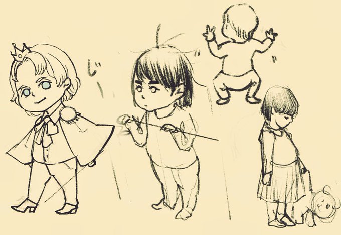 気が付いたんだけど幼児体型描いてると自然と2頭身、3頭身キャラの練習になるな 