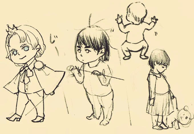 気が付いたんだけど幼児体型描いてると自然と2頭身、3頭身キャラの練習になるな 