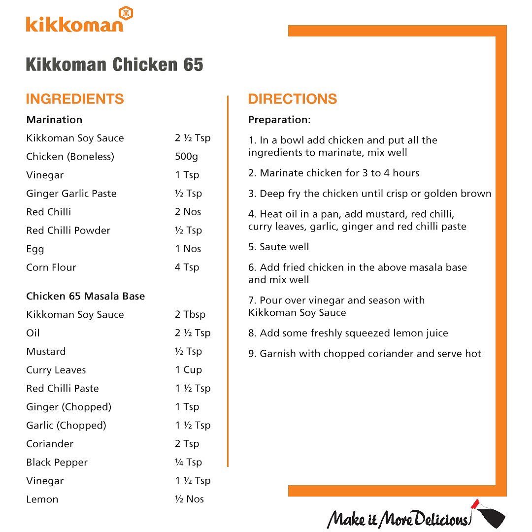 KikkomanIndia's tweet photo. Spicy, exceedingly mouthwatering, and absolutely delicious - Kikkoman Chicken 65 is the only appetiser you will ever need.
Try this recipe now and tag @KikkomanIndia to get featured on our page!
#KikkomanForChinese
#CookingWithKikkoman
@LaDittaLimited
#Kikkoman https://t.co/Z3QC2GiXiC
