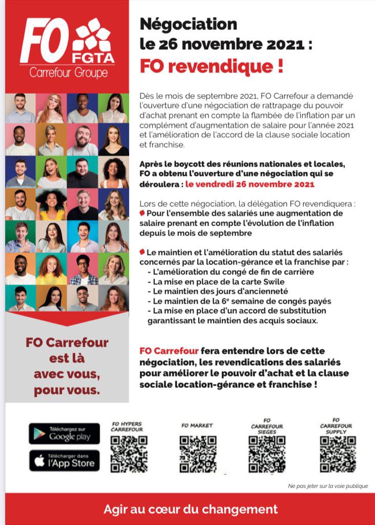 CyrilBoulay01's tweet photo. Après le boycott des #réunions nationales et locales, @force_ouvriere @Carrefour   a obtenu l’ouverture d’une #négociation qui se déroulera : le vendredi 26 novembre 2021.
#carrefourfrance #carrefour #inflation #cse https://t.co/fkaF6b8U4i