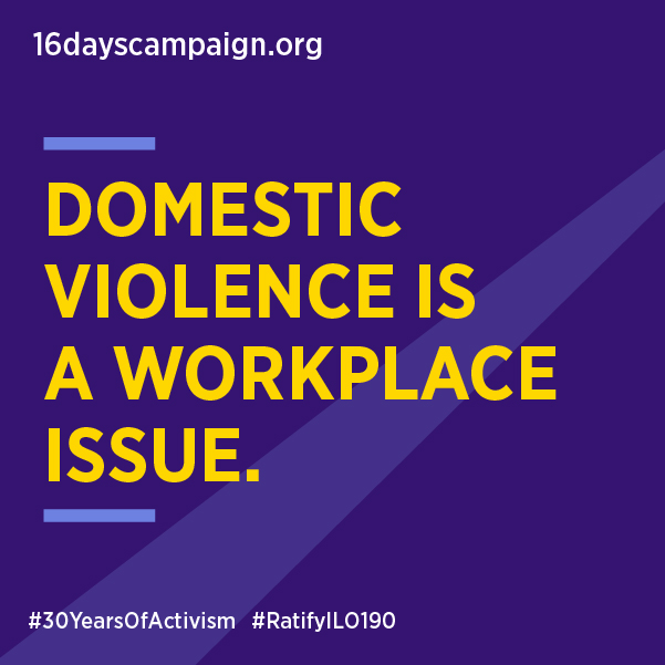 16DaysCampaign's tweet photo. Domestic Violence can affect all aspects of the victim's life, including their work.

We must recognize that domestic violence is a workplace issue and advocate to #RatifyILO190.

Make your voice heard and find ways to get involved in our advocacy guide https://t.co/2Sbf6u8bJq https://t.co/2m4VdQ9Ddi