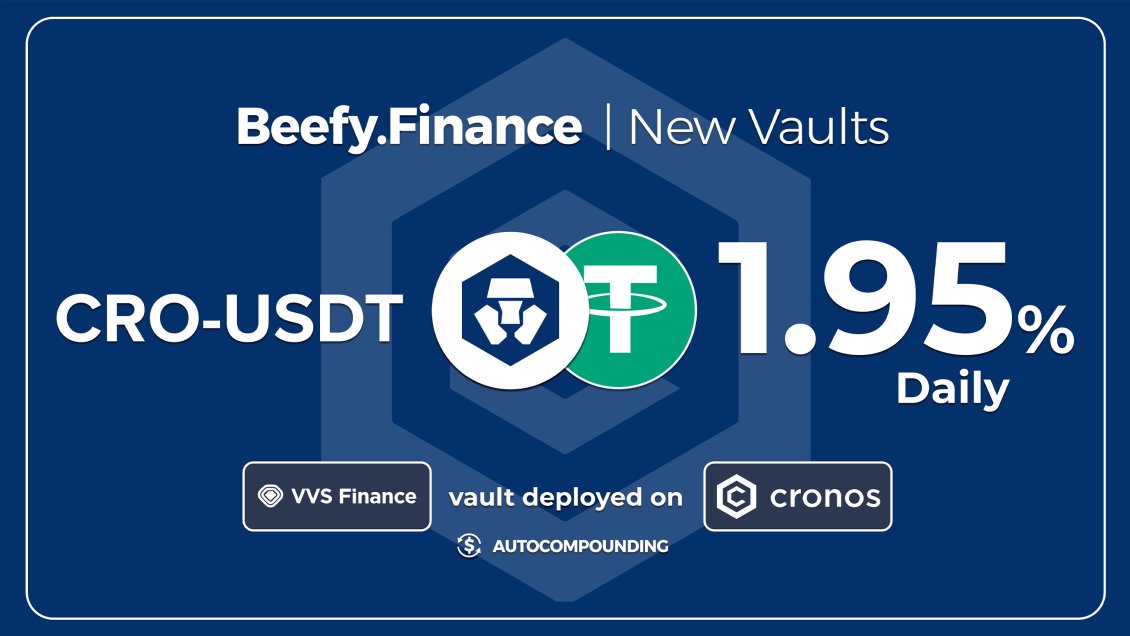 beefyfinance's tweet photo. Don't miss out on these crazy earning opportunities 🔥 with @VVS_finance vaults on Beefy's #Cronos Network. 

🔥 $CRO - $USDT LP: 1.95% Daily
https://t.co/2g8wvTAQKB

If you are on @CronosChain, you need to be on Beefy 🚀

#BeefyonCryptocom #FFTB  #CROARMY @Cryptocom $CRO #CRO https://t.co/BCt94Uj1LU