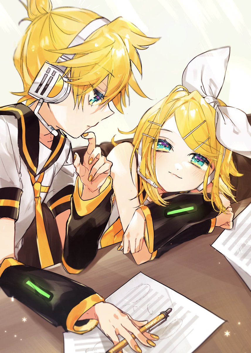 鏡音レン ,鏡音リン 「(……えへへ!) 」|和佐倉庫のイラスト