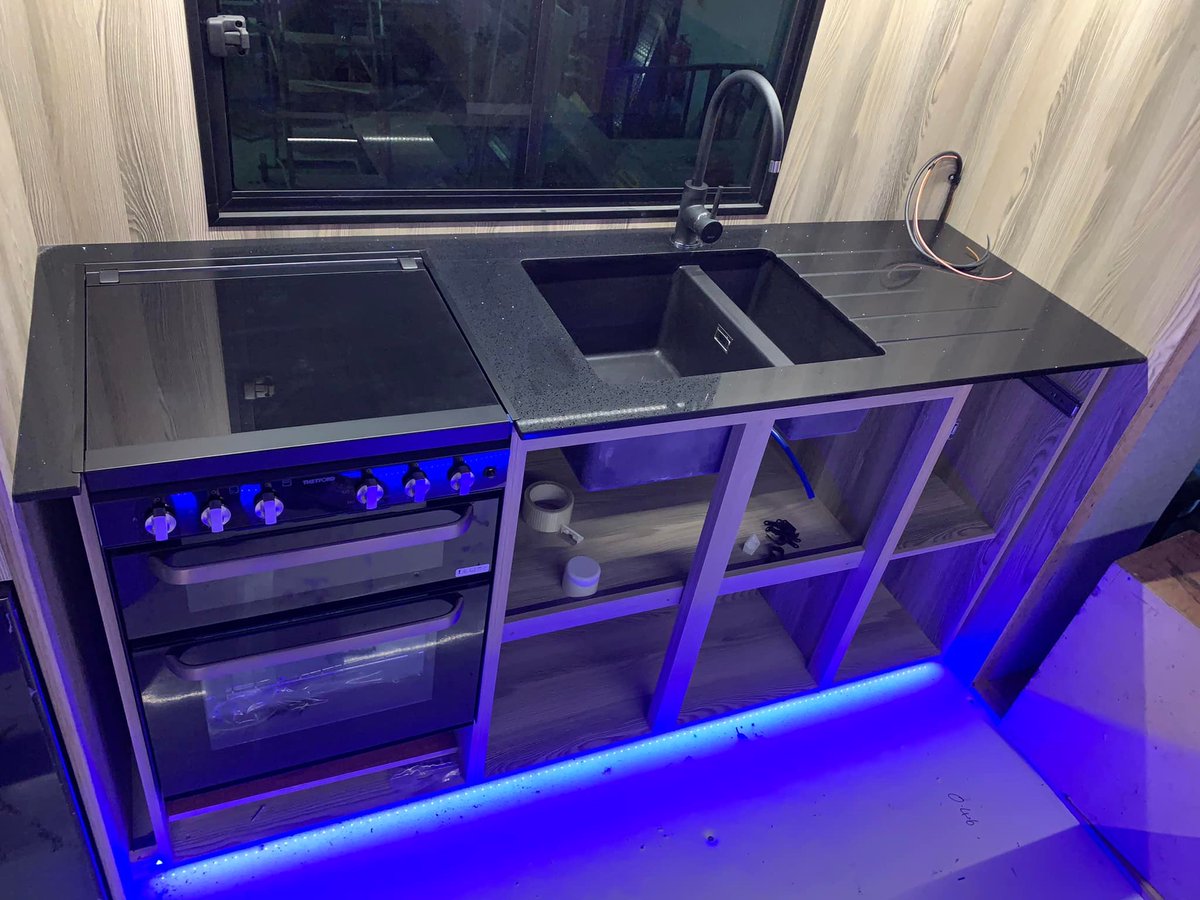 CJStonemasonry's tweet photo. A returning customer asked us to install worktops in their horsebox in 12 mm Fugen Black Mirror with @1810co black Purquartz sink and tap.
We also made a tabletop to go on a hydraulic leg.
https://t.co/EgK6HoxIq8
#quartzworktops #horseboxinterior #cjstonemasonry https://t.co/iqPwwwucpF