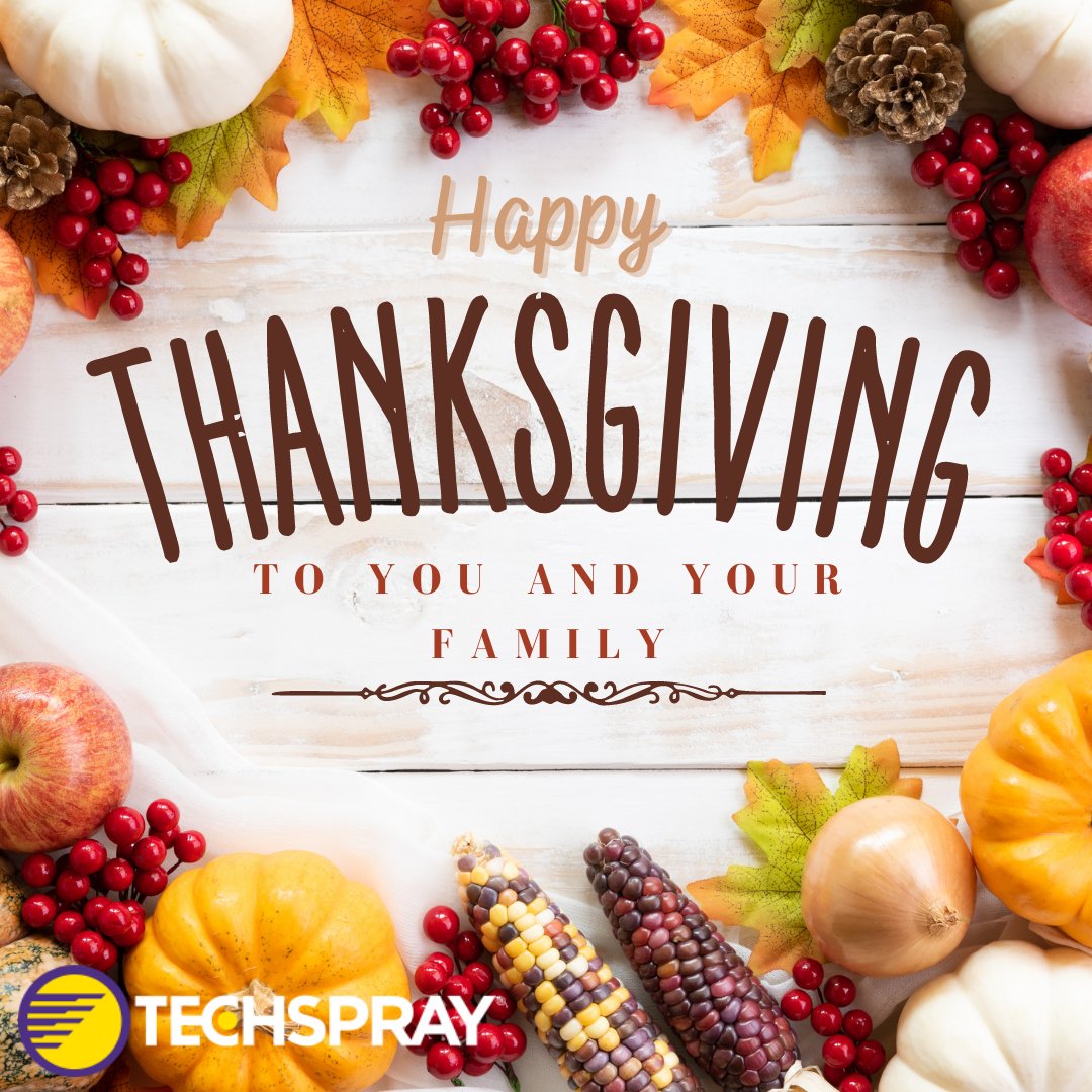 techspray's tweet image. Wishing you a Happy Thanksgiving to you and your family, from us and ours at Techspray.

#thanksgiving2021
