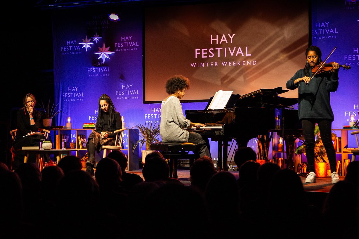 Fabulous night <a href="/hayfestival/">Hay Festival</a>  for Kadie, Konya and Aminata with <a href="/FrancineFilm/">Francine Stock</a> in the super marquee with the starry sky! <a href="/billie_charity/">Billie Charity</a> #HouseofMusic #HayWinterWeekend